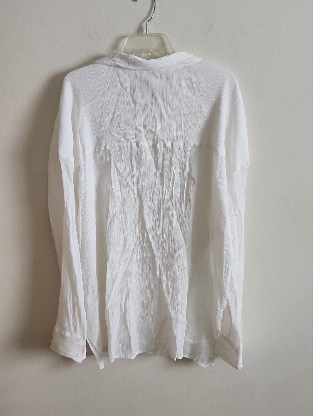 Abercrombie & Fitch White Textured Crinkle Button-Front Blouse Front Pocket XXL - Picture 5 of 6